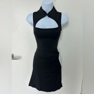 Mandarin Collar Black Backless Dress